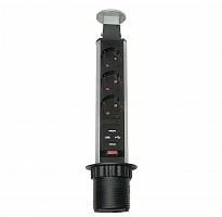 Блок розеток выдвижной 3 розетки (Schuko), 2xUSB, max 3500W, 250V, 2USB max 2,1 A с проводом 1,8м с вилкой , серебро