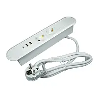 Блок розеток врезной OPTIMA 2хSCHUKO+2USB A+1USB C + выключатель,провод 1,8 с вилкой, белый — купить оптом и в розницу в интернет магазине GTV-Meridian.