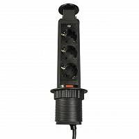 Блок розеток выдвижной 3 розетки (Schuko), max 3500W, 250V, max 16A с проводом 1,8м с вилкой , черный